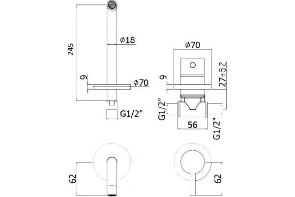 Смеситель Paffoni Light LIG007CR70 С ВНУТРЕННЕЙ ЧАСТЬЮ, для раковины, однорычажный, хром