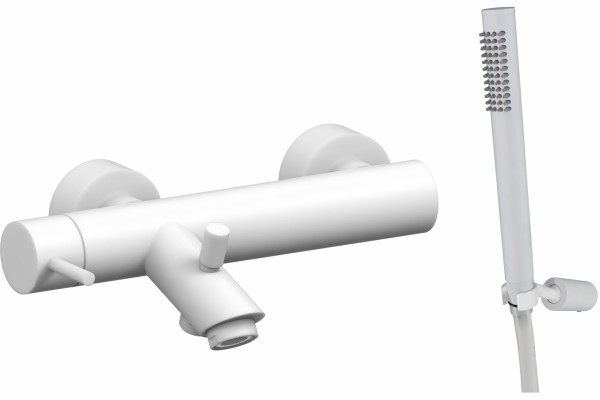 Смеситель Paffoni Light LIG023BO для ванны с душем, белый матовый, однорычажный, длина излива 15.4 см
