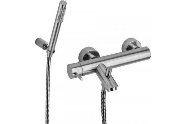 Смеситель Paffoni Light LIG023ST для ванны с душем, сталь, однорычажный, длина излива 15.4 см