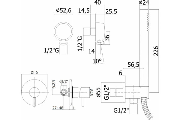 Душевой комплект Paffoni Light LIG011NO + ZDUP094NO + ZDUP094NO цвет черный, штанга 11.6 см
