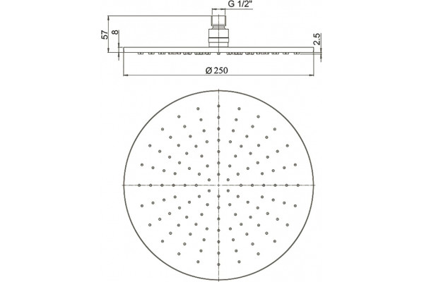 Верхний душ Paini 50PZ759TT25 цвет черный, штанга 5.95 см, 1 режим