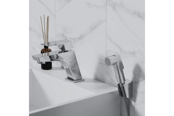 Смеситель для раковины Paini Torre 98CR205/574 с гигиеническим душем, хром, однорычажный, длина излива 14.8 см