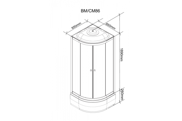 Душевая кабина Parly Bianco BM86 85x85х215 профиль белый, стекло матовое, четверть круга, поддон средний