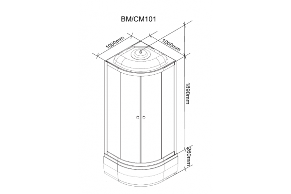 Душевая кабина Parly Classic CM101 100x100х215 профиль белый, стекло тонированное, четверть круга, поддон средний