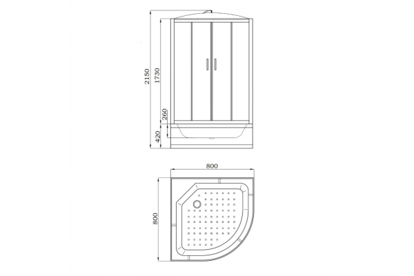 Душевая кабина Parly Classic EC821 80х80х215 профиль белый, стекло тонированное, четверть круга, поддон глубокий
