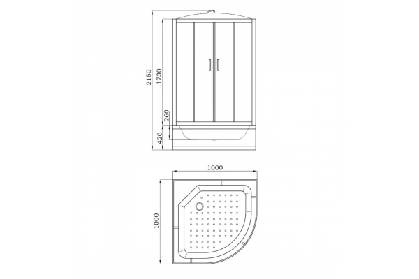 Душевая кабина Parly Classic EC1021 100х100х215 профиль белый, стекло тонированное, четверть круга, поддон глубокий