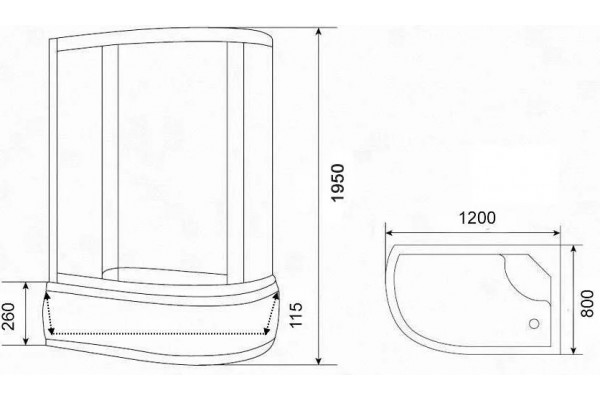 Душевой уголок Parly ZEM1201B-R 120x80, с поддоном, правый, профиль черный, прямоугольный-асимметричный, двери раздвижные