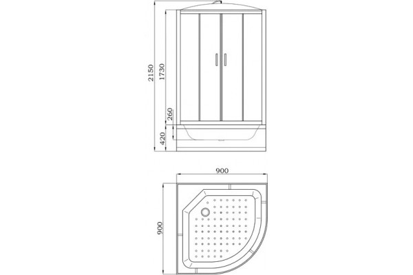 Душевая кабина Parly Classic Эконом EC921 90х90, с высоким поддоном, монтаж без силикона, четверть круга, стекло тонированное