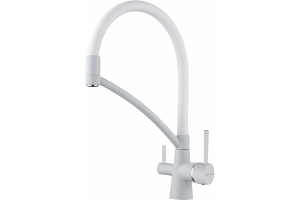 Смеситель Paulmark Sigen Si213111-431TW для кухонной мойки, белый матовый, однорычажный, высота излива 23.5 см