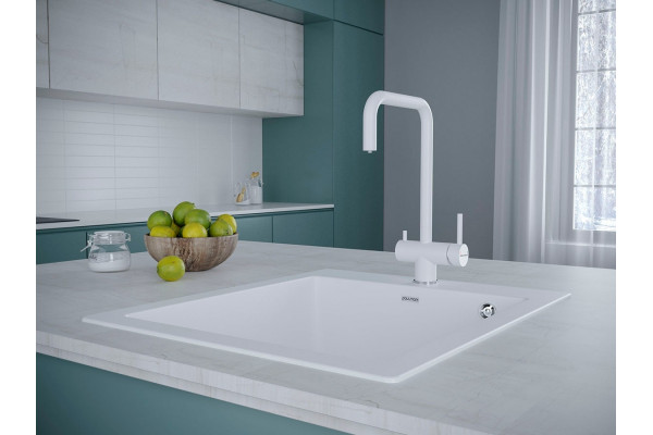 Смеситель Paulmark Wetter We213030-431 для кухонной мойки, белый матовый, однорычажный, высота излива 26.2 см