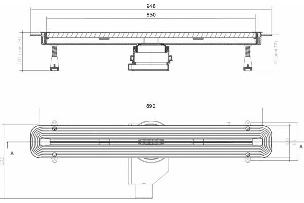 Душевой лоток Pestan Confluo Slim Line 850+ хром матовый в пол около стены, выпуск боковой