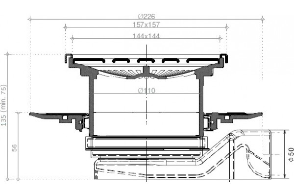 Душевой трап Pestan Confluo Standard Plate 8 13702560 15х15 см, хром, в пол около стены, выпуск боковой
