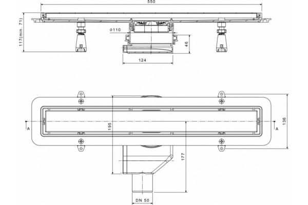 Душевой лоток Pestan Confluo Premium Line 550 черное стекло/сталь черный, в пол около стены