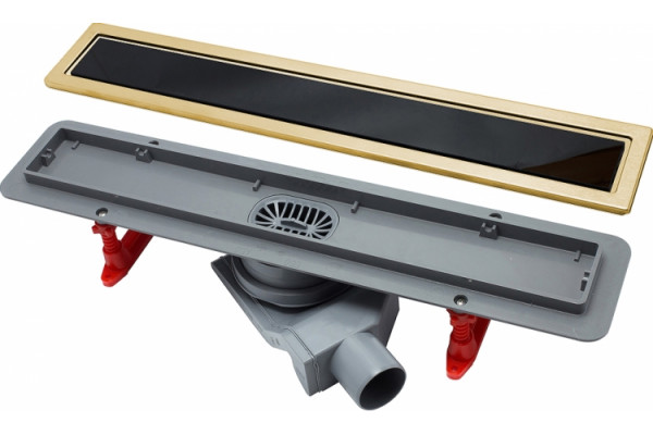 Душевой лоток Pestan Confluo Premium Gold Black Glass Line 300 черное стекло/позолоченная сталь золото, черный, в пол около стены