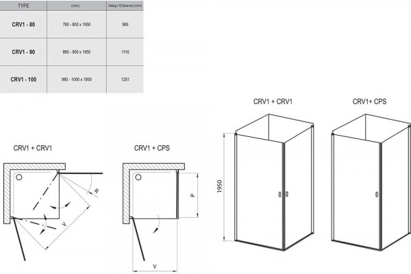 Душевая дверь Ravak Chrome CRV1-100 1QVA0C01Z1