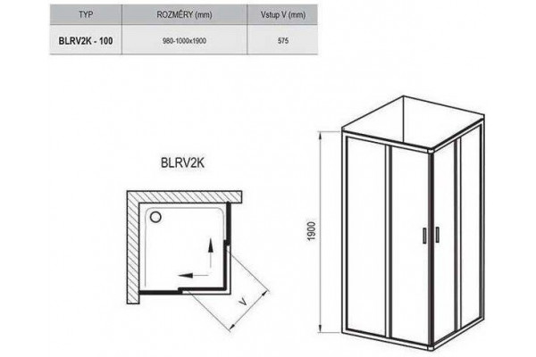 Душевая дверь Ravak Blix BLRV2K-100 100x100 1XVA0U00ZG
