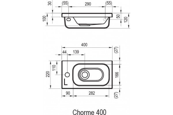 Умывальник Ravak Chrome 40x22 см (правый) XJGP1100000