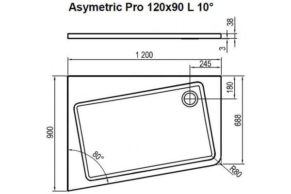 Душевой поддон Ravak Asymetric Pro 10° L 120x90 XA25G70101L левый