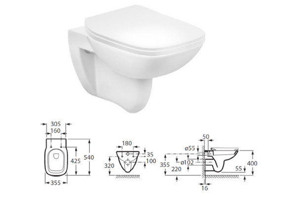ПЭК Roca Debba Pack 893104970 подвесной унитаз Rimless + инсталляция + Slim сиденье дюропласт
