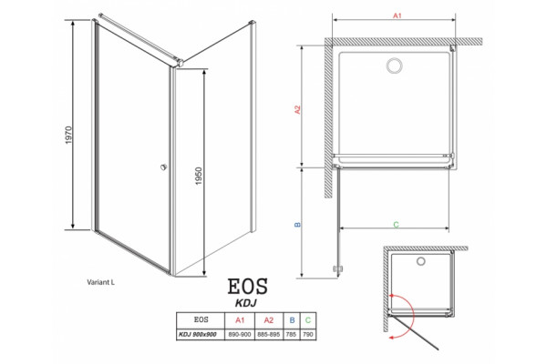 Душевой уголок Radaway EOS KDJ 90 интимато L квадратный, двери распашные