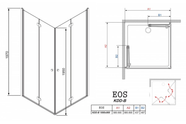 Душевой уголок Radaway EOS KDD-B 100x90 интимато прямоугольный, двери складные