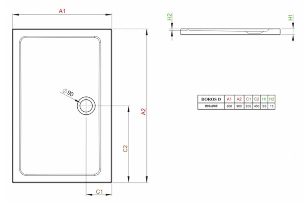 Поддон для душа Radaway Doros D80x90 прямоугольный, низкий