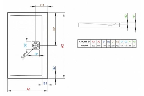 Поддон для душа Radaway Argos D80x90 прямоугольный, низкий