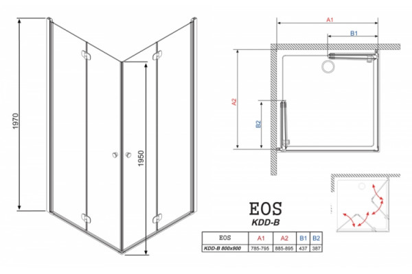 Душевой уголок Radaway EOS KDD-B 90x90 прозрачное стекло квадратный, двери складные