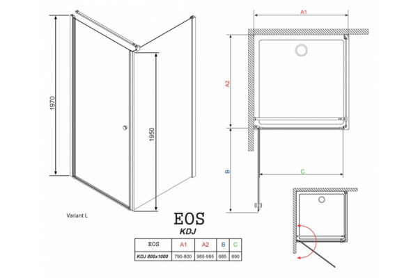 Душевой уголок Radaway EOS KDJ 80x100 интимато L прямоугольный, двери распашные