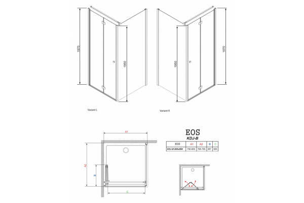Душевой уголок Radaway EOS KDJ-B 80 интимато R квадратный, двери складные
