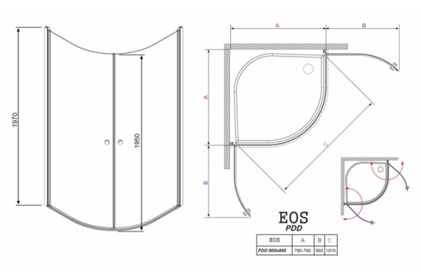 Душевой уголок Radaway EOS PDD 80 интимато четверть круга, двери распашные