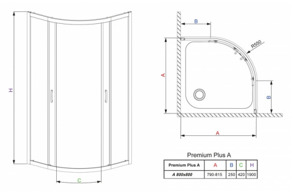 Душевой уголок Radaway Premium Plus A 80x190 коричневое стекло четверть круга, двери раздвижные