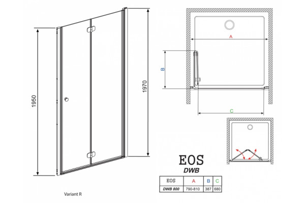 Душевая дверь в нишу Radaway EOS DWB 80 интимато R складная, стекло матовое