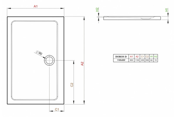 Поддон для душа Radaway Doros D80x110 прямоугольный, низкий