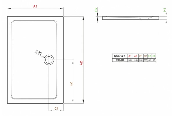 Поддон для душа Radaway Doros D90x110 прямоугольный, низкий