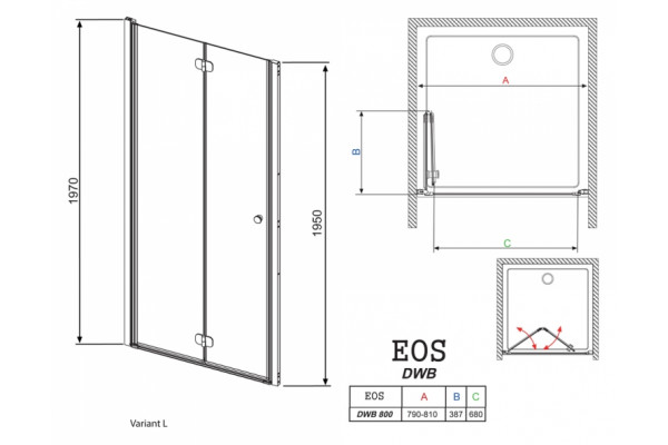 Душевая дверь в нишу Radaway EOS DWB 80 прозрачное стекло L складная, профиль хром