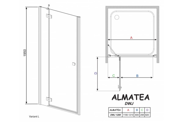 Душевая дверь в нишу Radaway Almatea DWJ 120 стекло графит L распашная, профиль хром