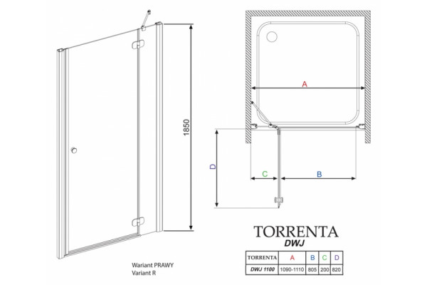 Душевая дверь в нишу Radaway Torrenta DWJ 110 стекло графит R распашная, профиль хром