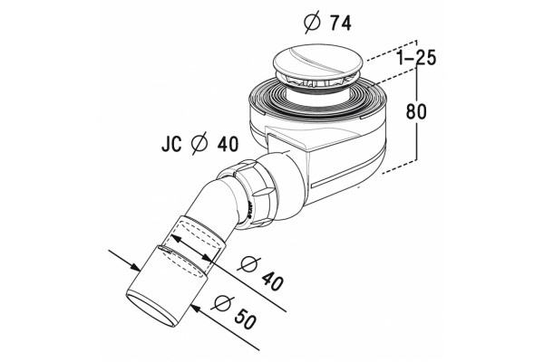 Сифон для поддона Radaway Turboflow  белый, хром, выпуск с уклоном