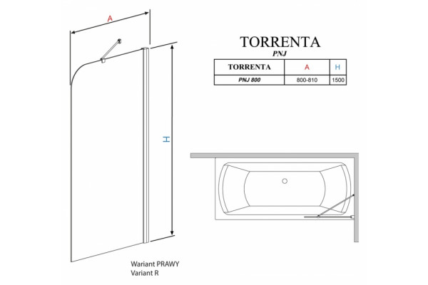 Шторка на ванну Radaway Torrenta PNJ 80 стекло графит R профиль хром, правая