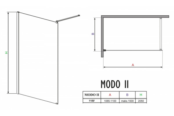Душевая перегородка Radaway Modo II 110 см стекло прозрачное, профиль хром