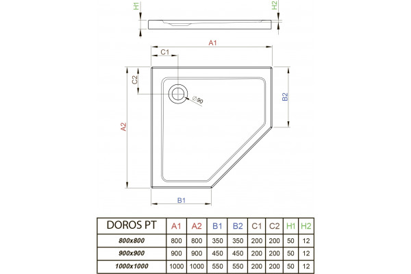 Поддон для душа Radaway Doros PT 80x80 пятиугольный, низкий