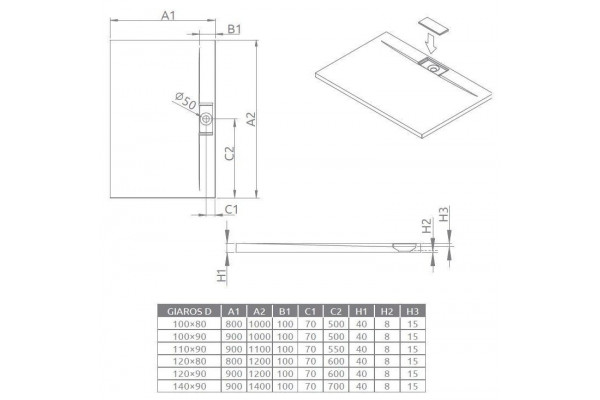 Поддон для душа Radaway Giaros D 110x80 прямоугольный, низкий