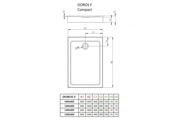 Поддон для душа Radaway Doros F Compact 90x70 прямоугольный, низкий