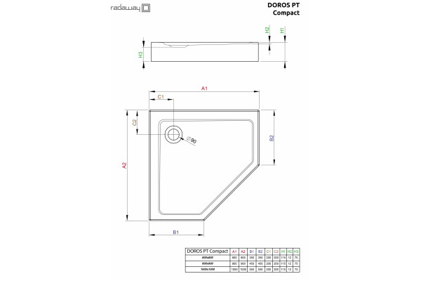 Поддон для душа Radaway Doros PT Compact 80x80 пятиугольный, низкий