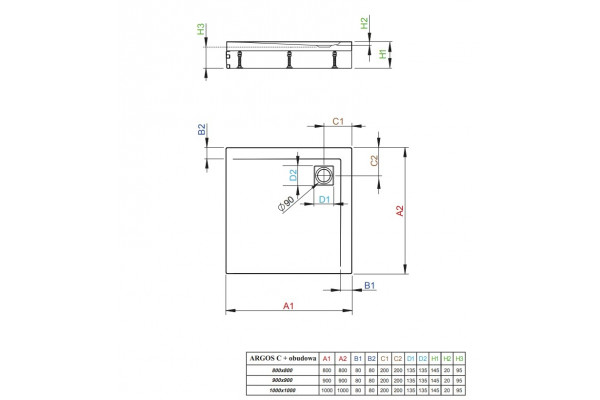 Поддон для душа Radaway Argos C 100x100 квадратный, низкий