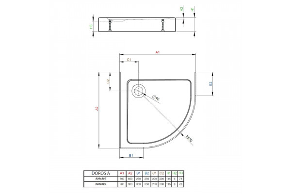 Поддон для душа Radaway Doros A Compact 90x90 четверть круга, низкий