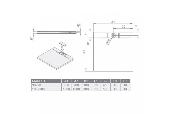 Поддон для душа Radaway Giaros C 100x100 квадратный, низкий