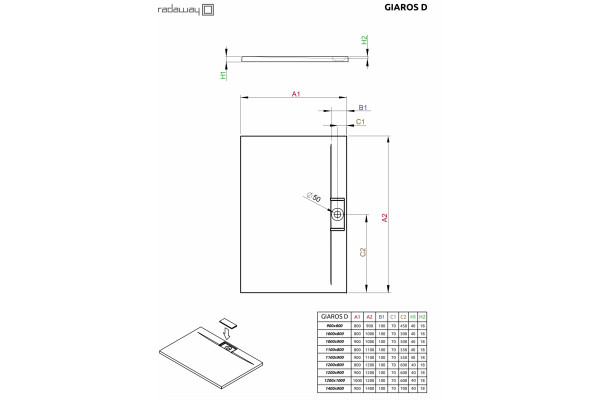 Поддон для душа Radaway Giaros D 120x100 прямоугольный, низкий