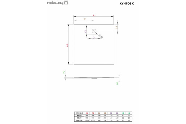 Поддон для душа Radaway Kyntos C 90x90, white, квадратный, низкий